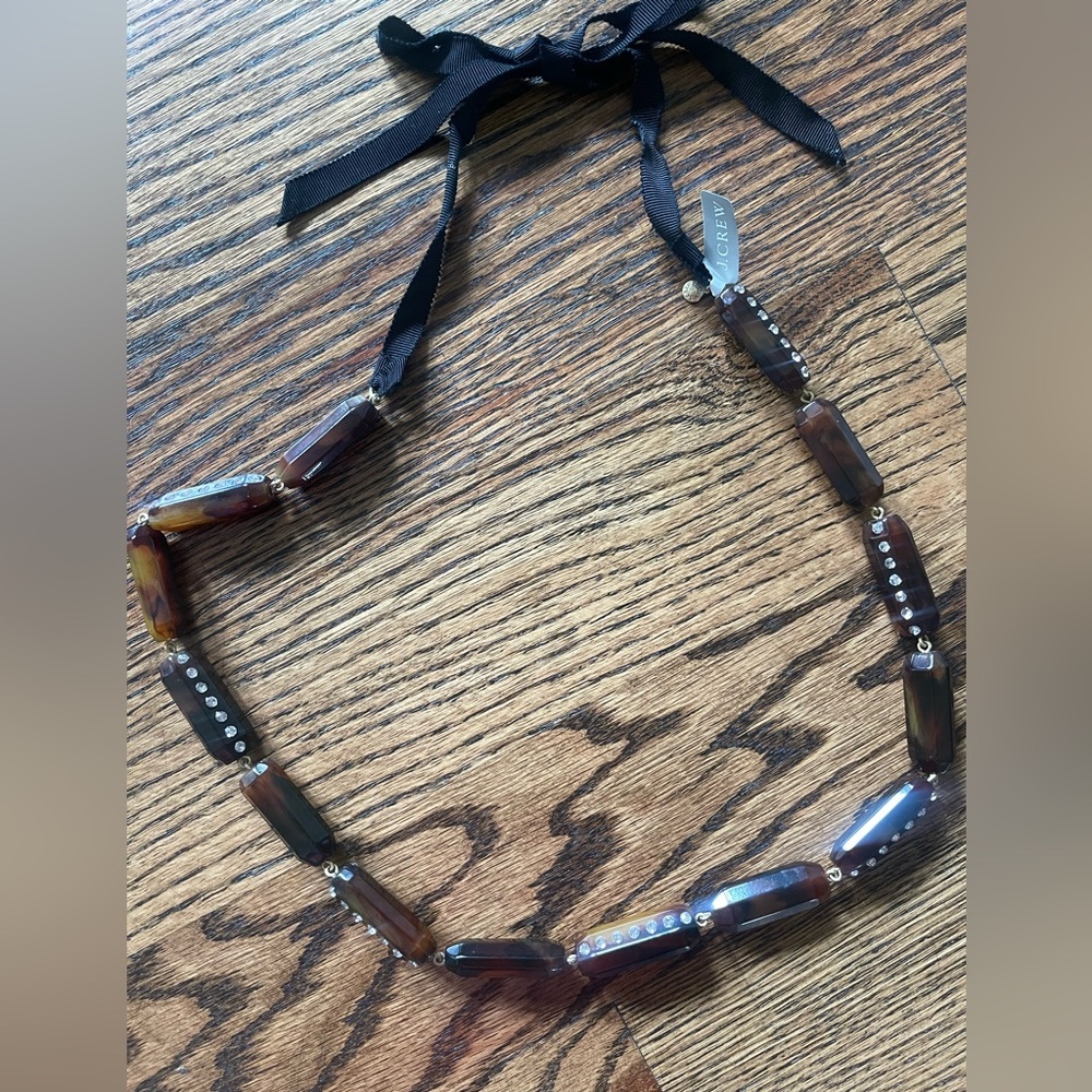 NWT j.crew lucite pave brown ribbon necklace